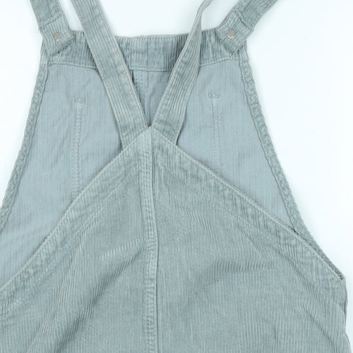 Topshop Womens Grey Cotton Pinafore/Dungaree Dress Size 10 Square Neck Snap