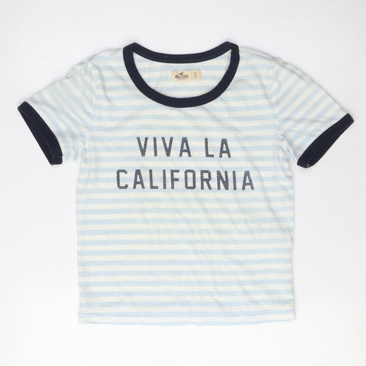 Hollister Women's Blue Striped Ringer T-Shirt, Size S