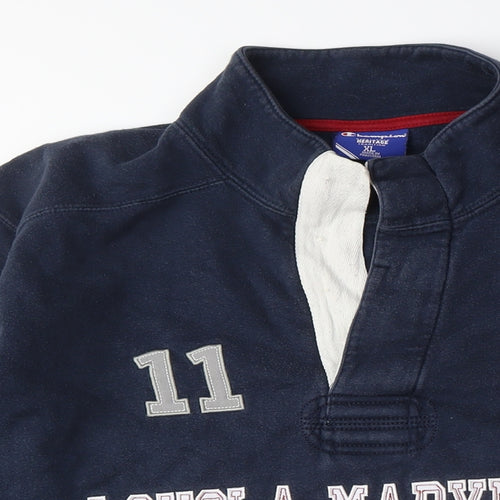 Champion Men's Blue XL Henley Sweatshirt, Logo, Graphic Print