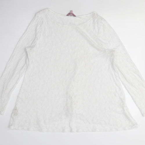 Something Navy Women's White Knit Blouse, M, Boat Neck