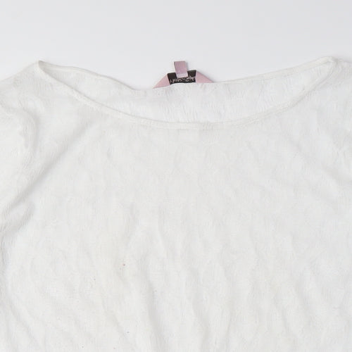 Something Navy Women's White Knit Blouse, M, Boat Neck