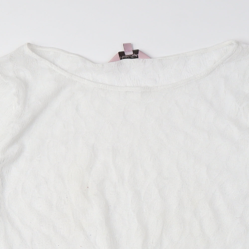 Something Navy Women's White Knit Blouse, M, Boat Neck