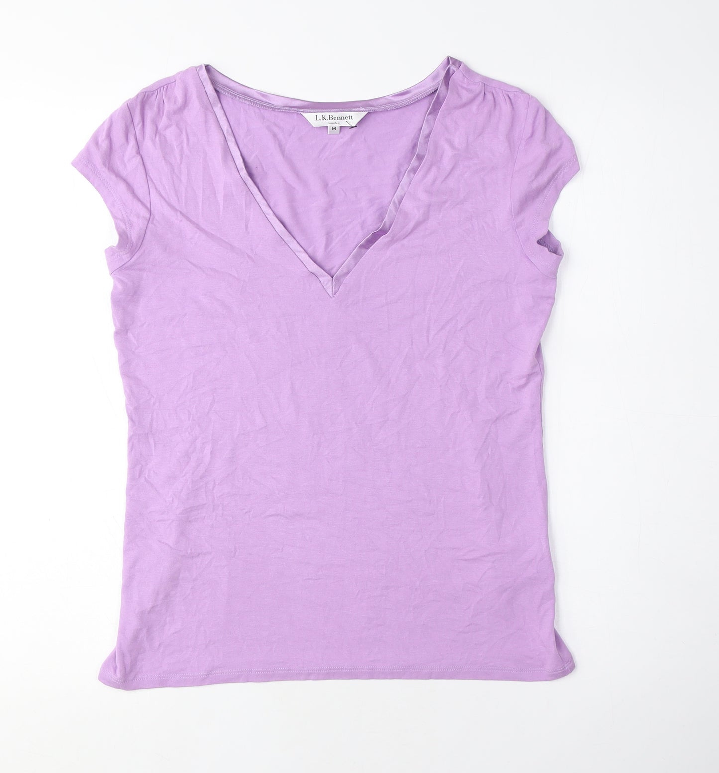 L.K. Bennett Women's Purple V-Neck T-Shirt, M, Cotton