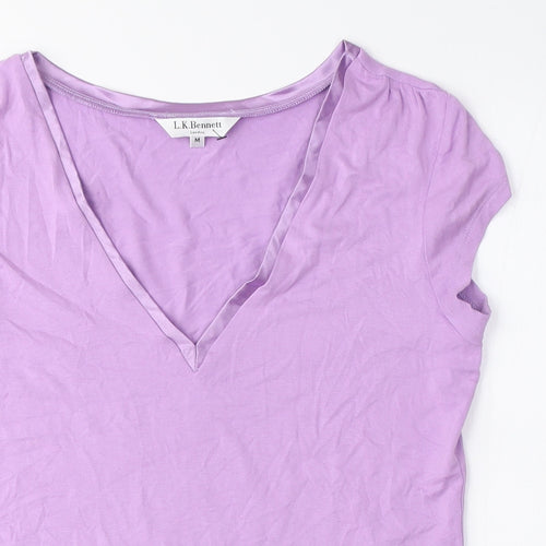 L.K. Bennett Women's Purple V-Neck T-Shirt, M, Cotton