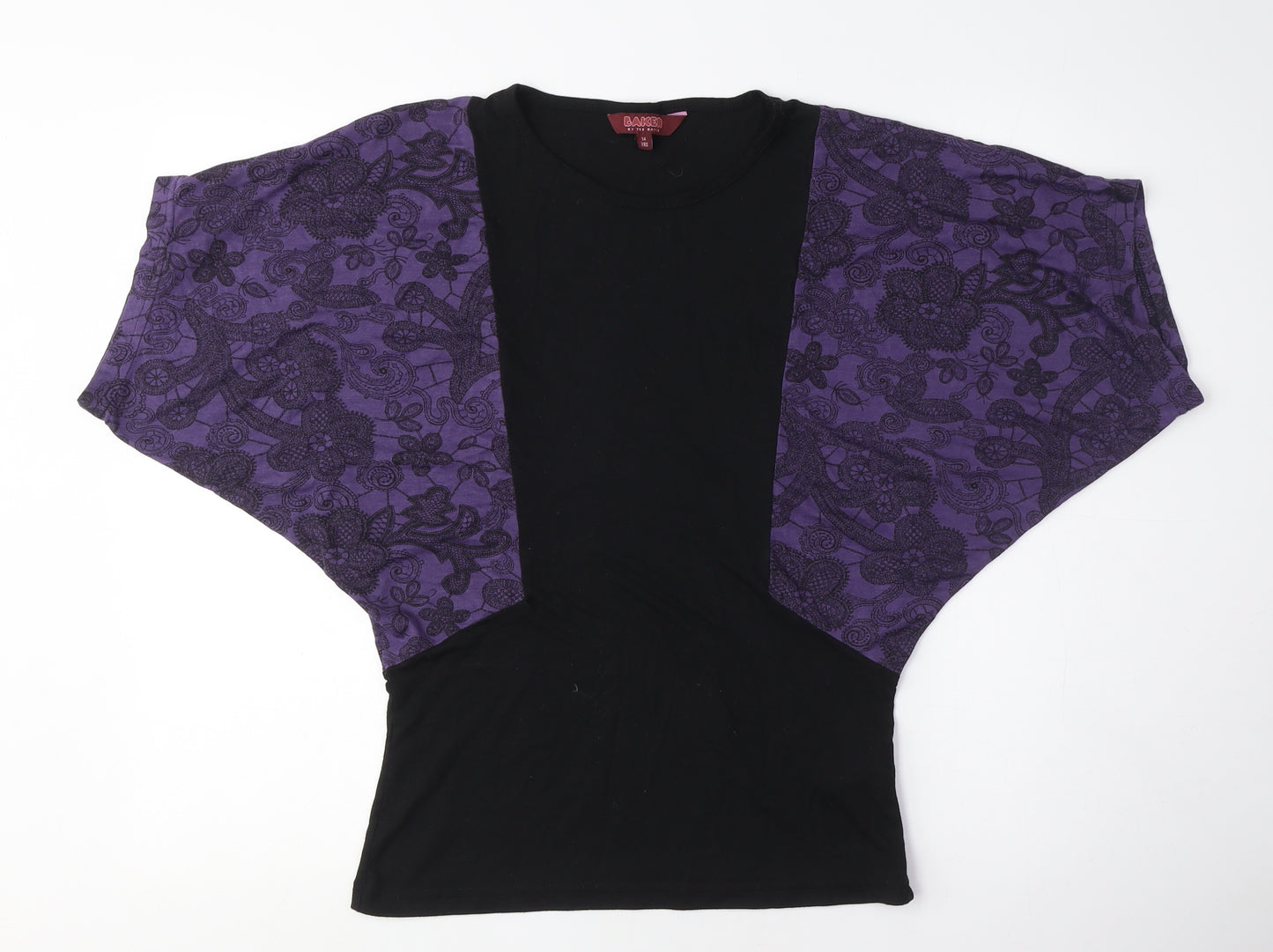 Baker by Ted Baker Girls Kimono Style T-Shirt, Black Purple, 14 Years