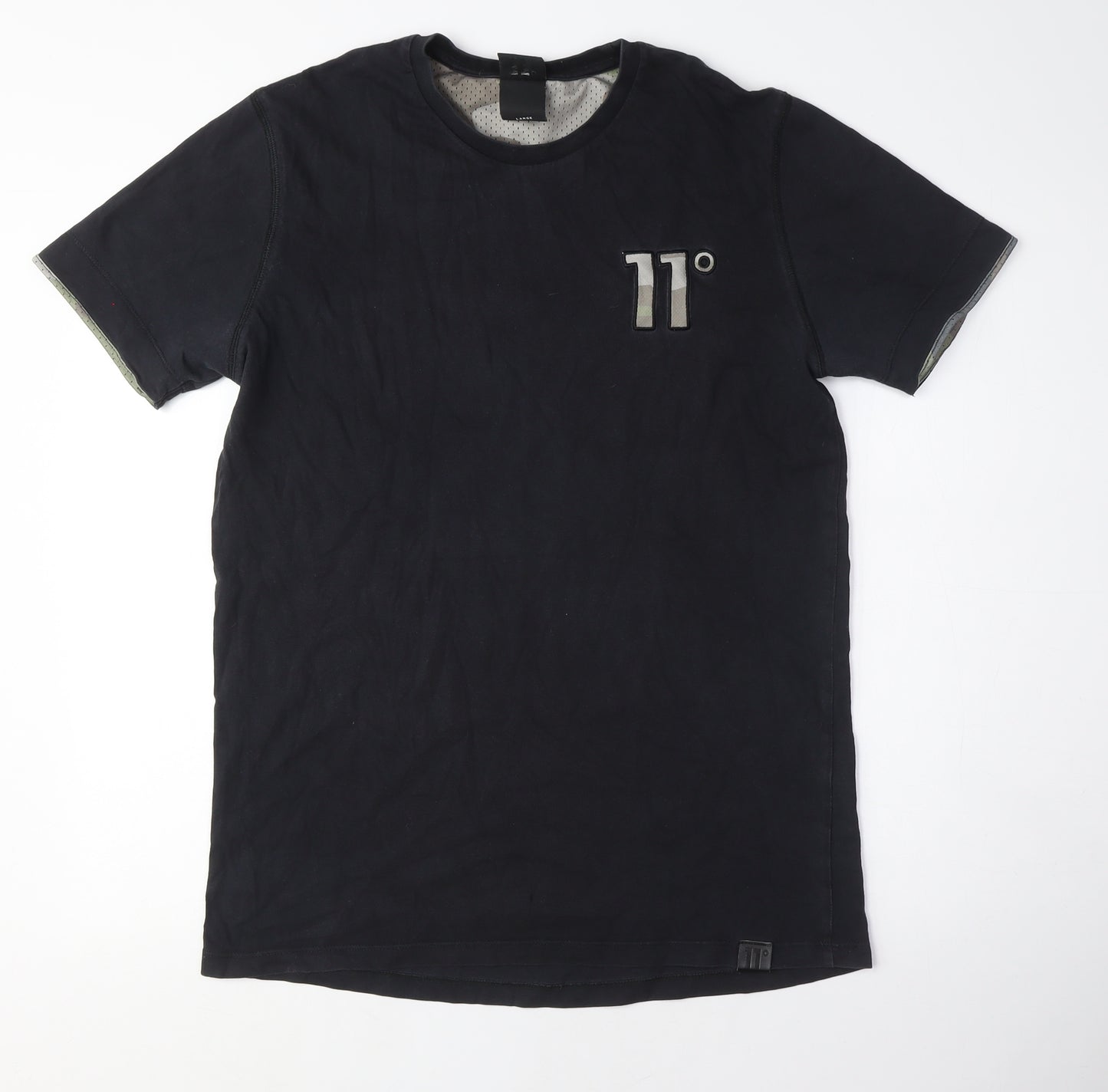 11 Degrees Black Men's T-Shirt - Large, Crew Neck, Logo