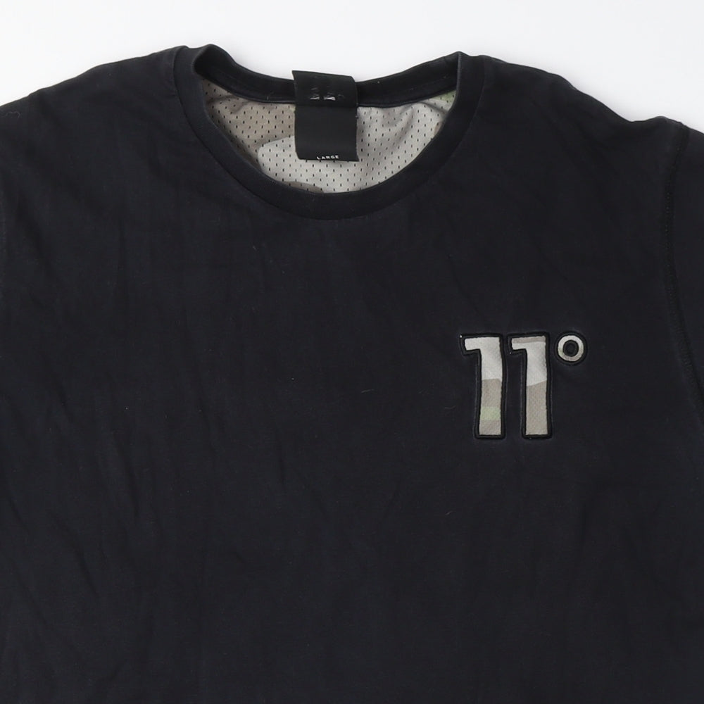 11 Degrees Black Men's T-Shirt - Large, Crew Neck, Logo