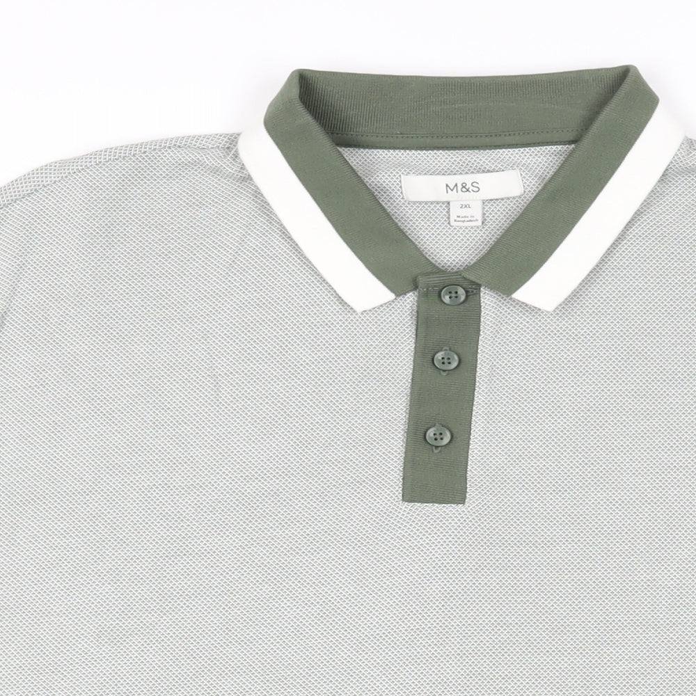 Marks and Spencer Mens Green Geometric Modal Polo Size 2XL Collared Button