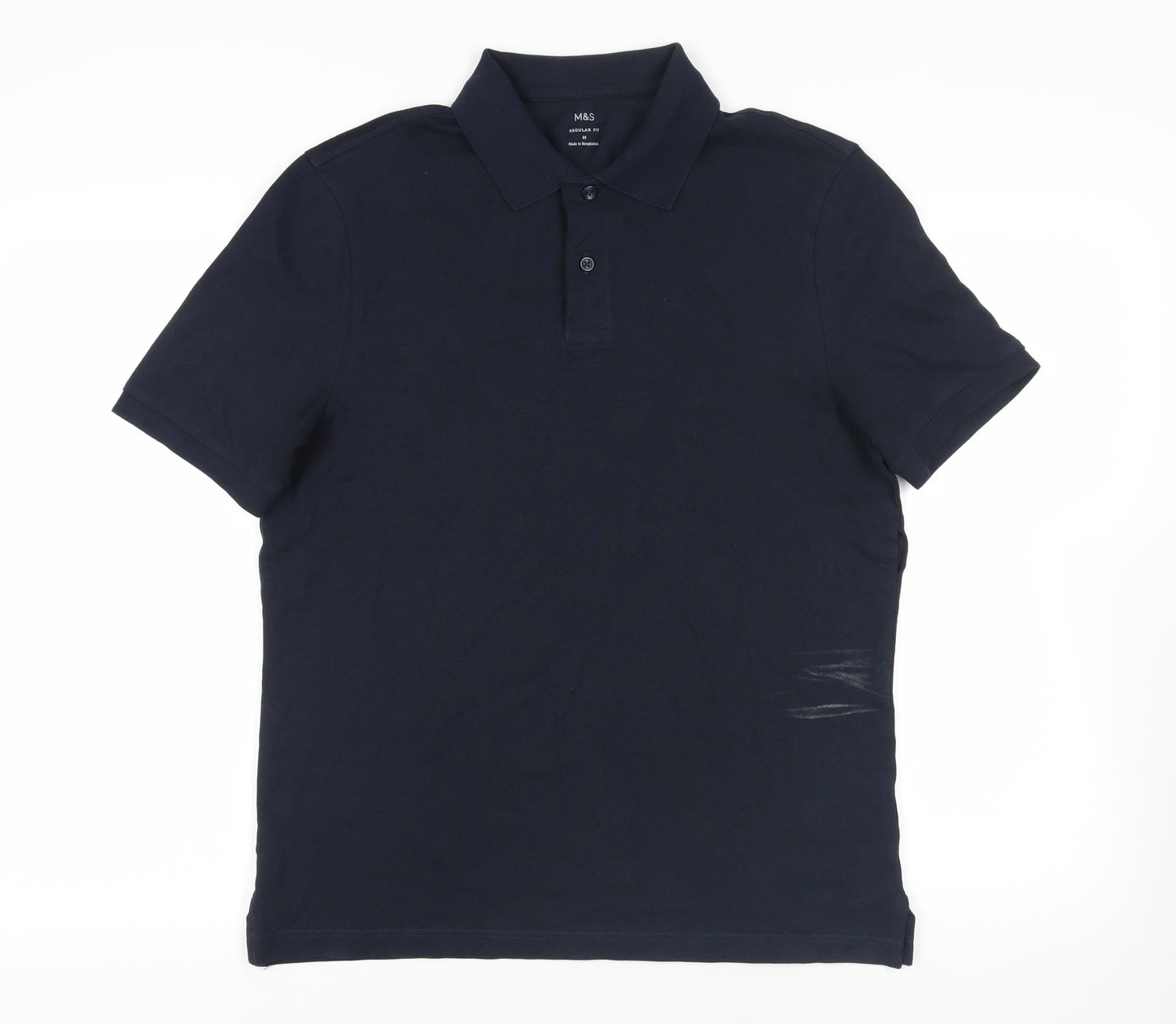 Marks and Spencer Mens Blue Cotton Polo Size M Collared Button