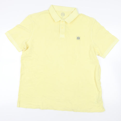 Marks and Spencer Mens Yellow Cotton Polo Size 2XL Collared Button