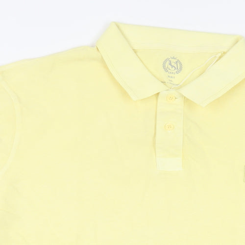 Marks and Spencer Mens Yellow Cotton Polo Size 2XL Collared Button