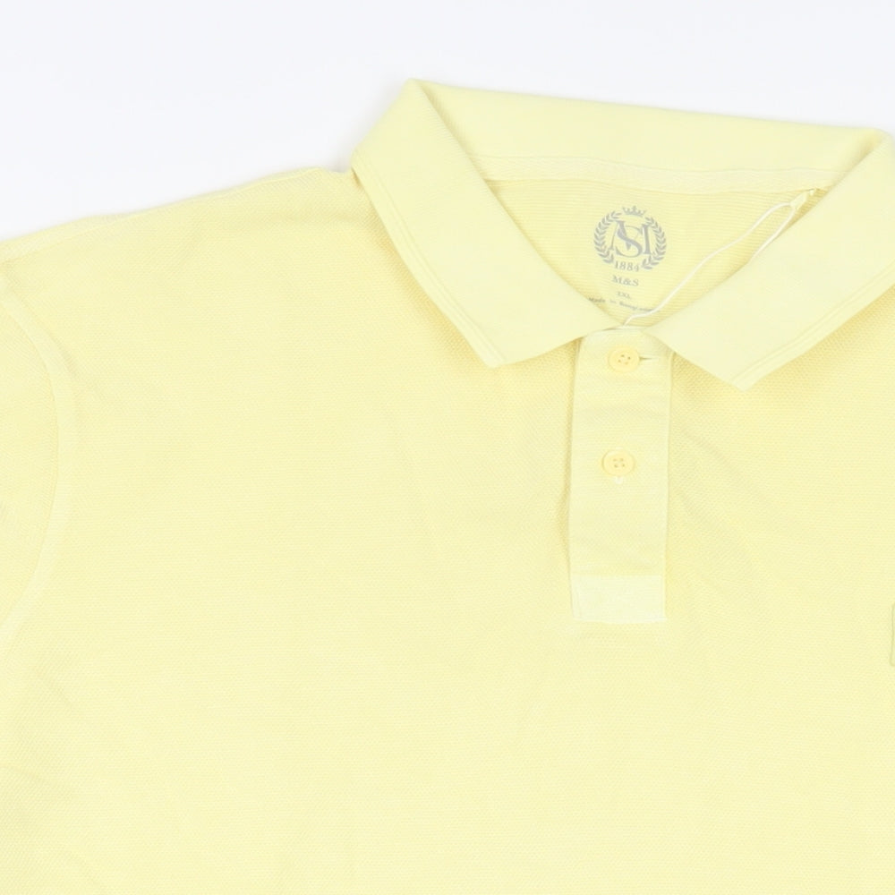 Marks and Spencer Mens Yellow Cotton Polo Size 2XL Collared Button