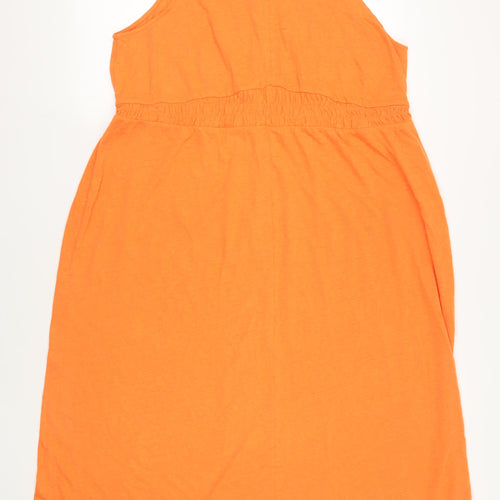 Marks and Spencer Womens Orange Linen Maxi Size 20 Round Neck Pullover - Elasticated Waist