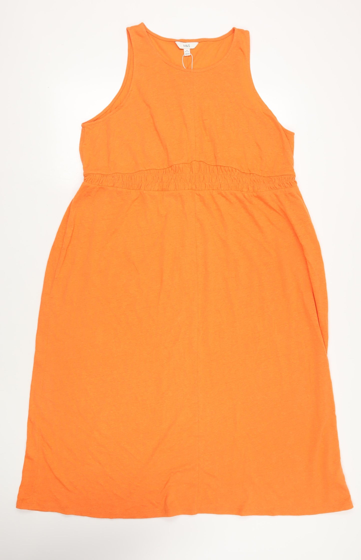 Marks and Spencer Womens Orange Linen Maxi Size 20 Round Neck Pullover - Elasticated Waist