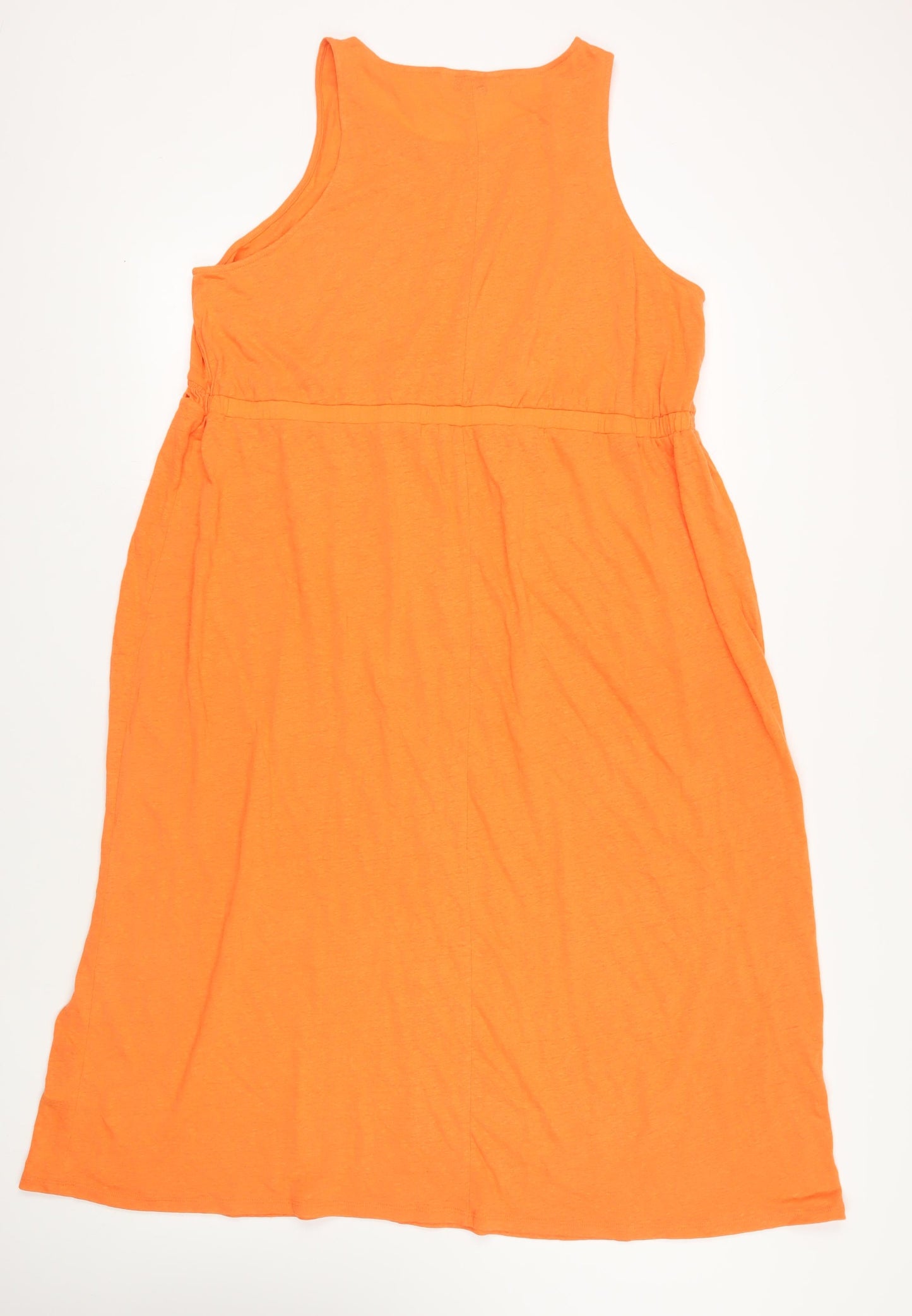 Marks and Spencer Womens Orange Linen Maxi Size 20 Round Neck Pullover - Elasticated Waist