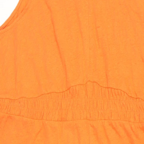 Marks and Spencer Womens Orange Linen Maxi Size 20 Round Neck Pullover - Elasticated Waist