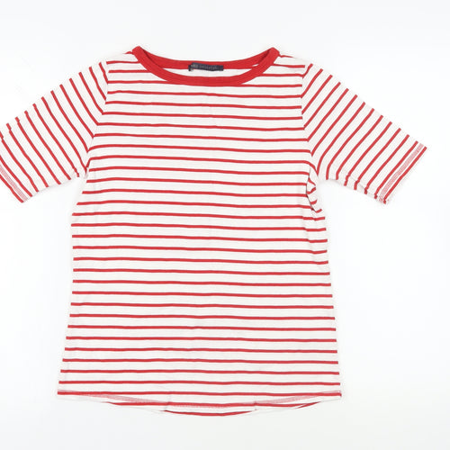 Marks and Spencer Womens Red Striped Cotton Basic T-Shirt Size 14 Boat Neck