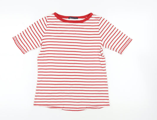 Marks and Spencer Womens Red Striped Cotton Basic T-Shirt Size 14 Boat Neck