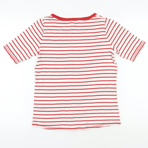 Marks and Spencer Womens Red Striped Cotton Basic T-Shirt Size 14 Boat Neck