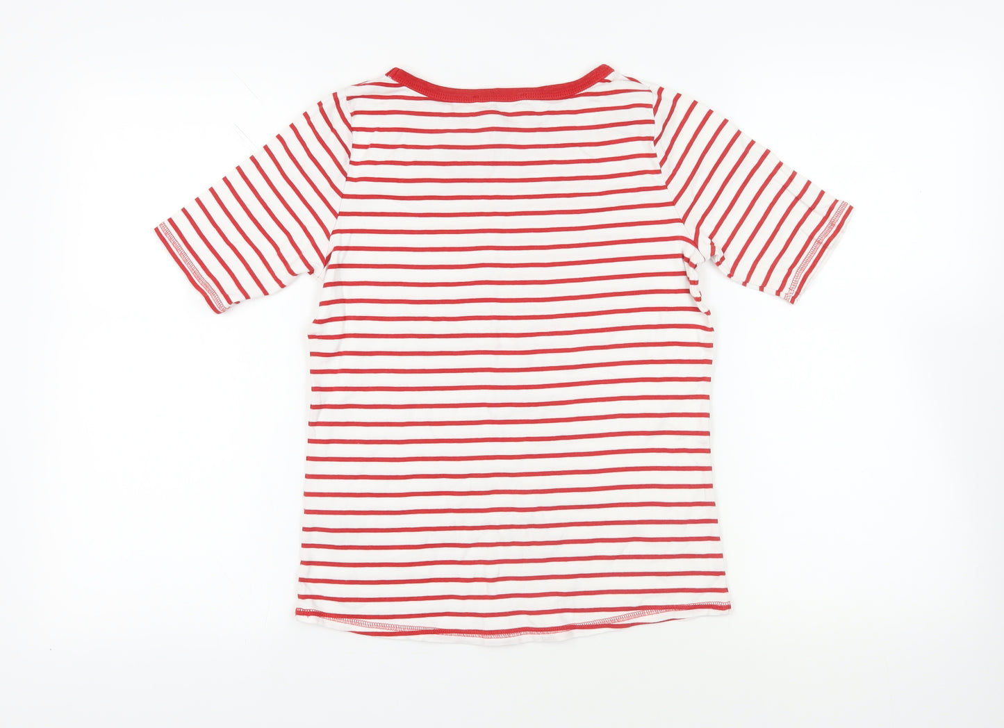 Marks and Spencer Womens Red Striped Cotton Basic T-Shirt Size 14 Boat Neck