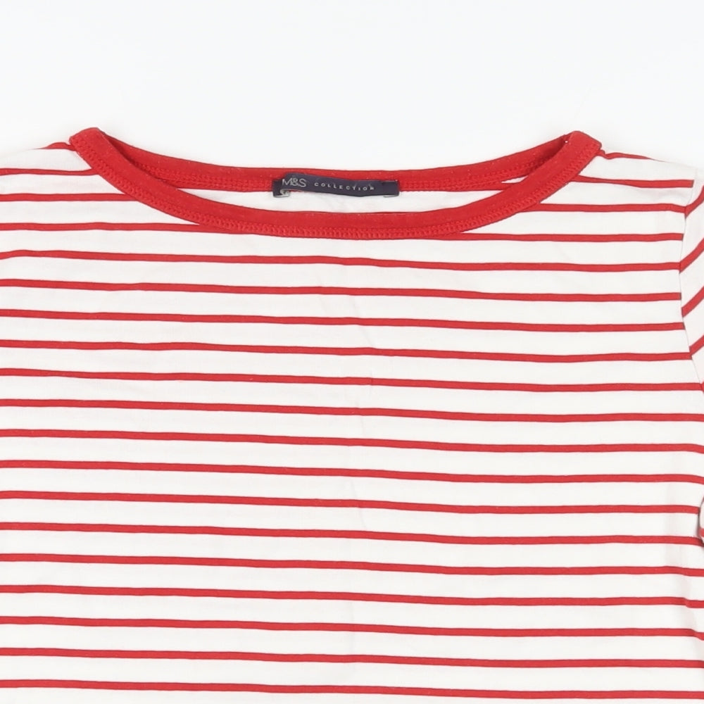 Marks and Spencer Womens Red Striped Cotton Basic T-Shirt Size 14 Boat Neck