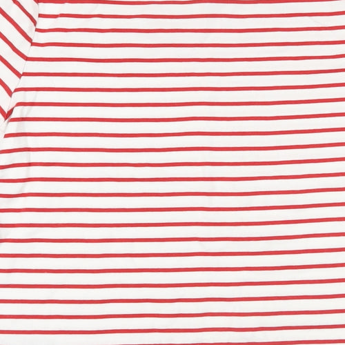 Marks and Spencer Womens Red Striped Cotton Basic T-Shirt Size 14 Boat Neck