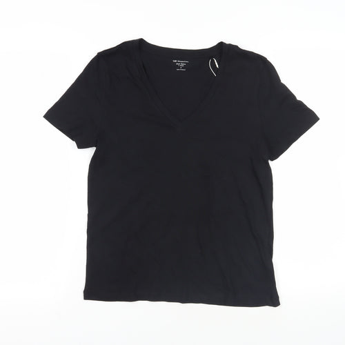 Marks and Spencer Womens Black Cotton Basic T-Shirt Size 6 V-Neck