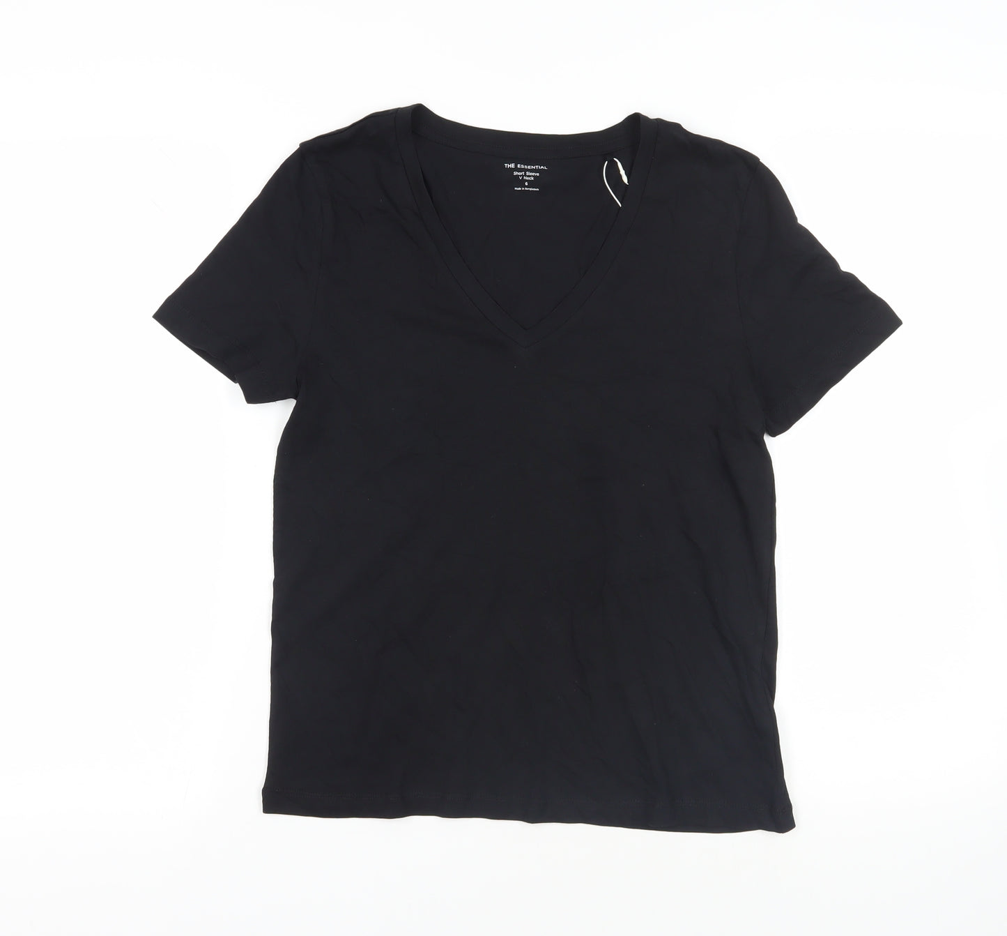 Marks and Spencer Womens Black Cotton Basic T-Shirt Size 6 V-Neck