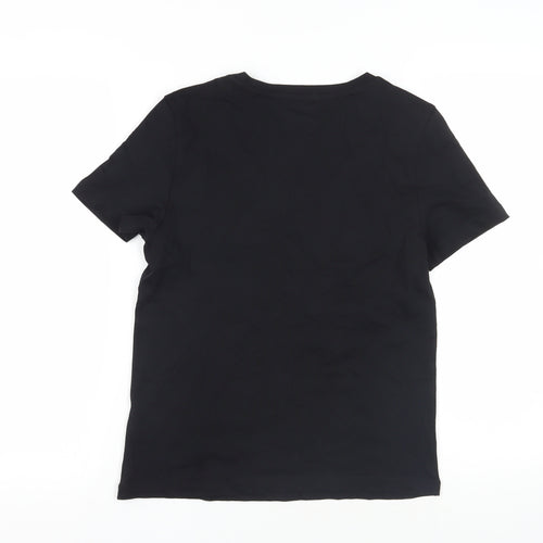 Marks and Spencer Womens Black Cotton Basic T-Shirt Size 6 V-Neck