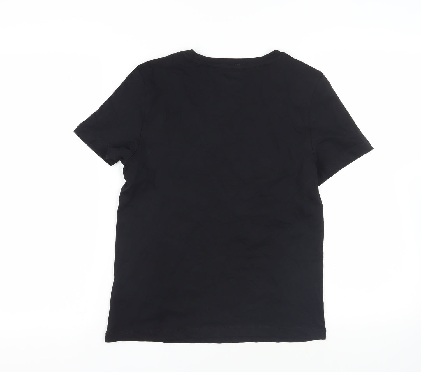 Marks and Spencer Womens Black Cotton Basic T-Shirt Size 6 V-Neck