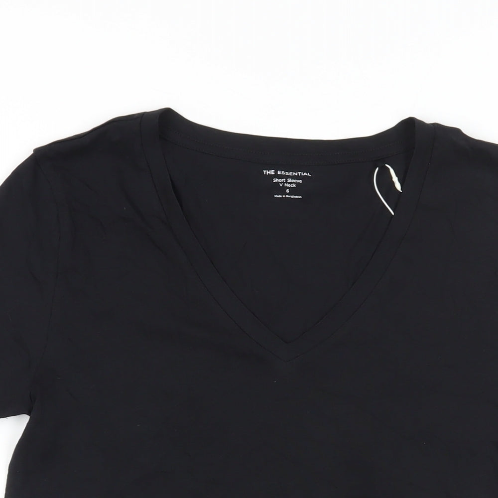 Marks and Spencer Womens Black Cotton Basic T-Shirt Size 6 V-Neck