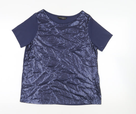 Dorothy Perkins Womens Blue Polyester Basic T-Shirt Size 12 Boat Neck - Sequin