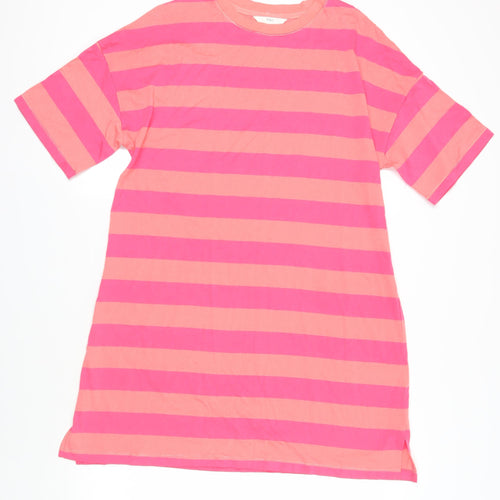 Marks and Spencer Womens Pink Striped Cotton T-Shirt Dress Size M Crew Neck Pullover