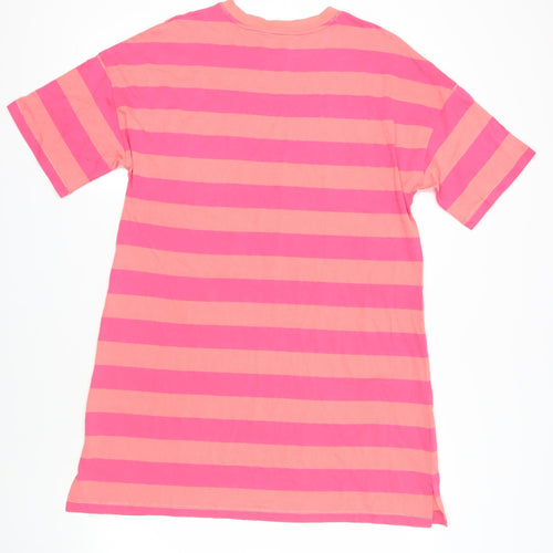 Marks and Spencer Womens Pink Striped Cotton T-Shirt Dress Size M Crew Neck Pullover