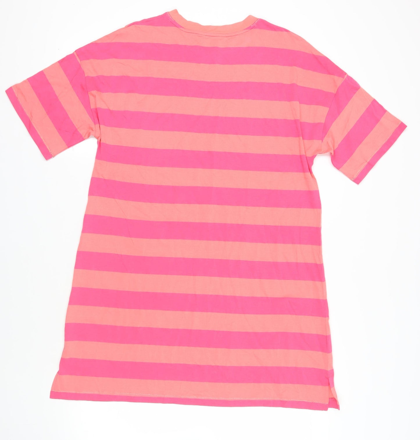 Marks and Spencer Womens Pink Striped Cotton T-Shirt Dress Size M Crew Neck Pullover