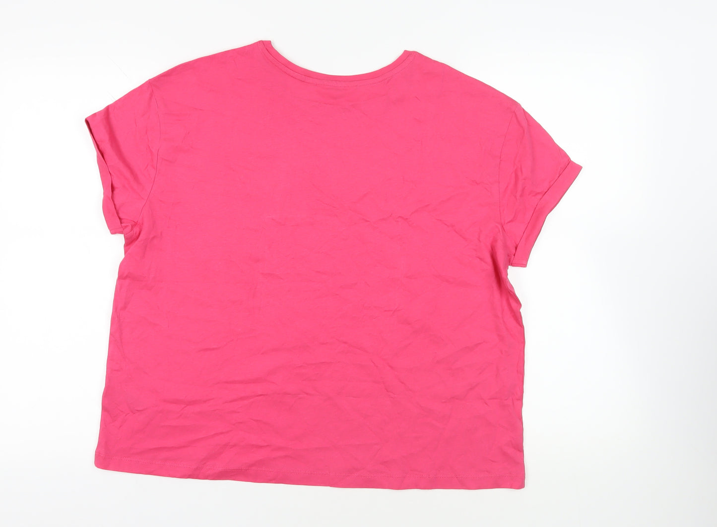 Marks and Spencer Womens Pink Solid Cotton Top Pyjama Top Size L - Pocket Detail