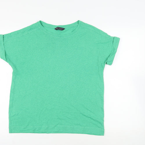 Marks and Spencer Womens Green Linen Basic T-Shirt Size 12 Crew Neck