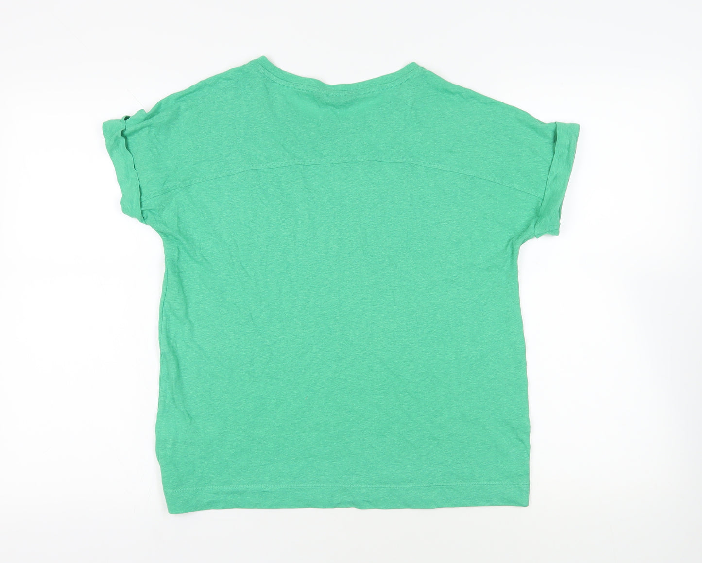 Marks and Spencer Womens Green Linen Basic T-Shirt Size 12 Crew Neck