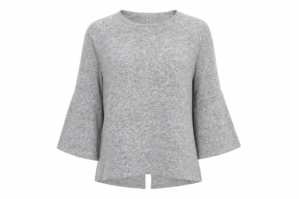Front view of COIN 1804 women’s grey viscose basic blouse, size S, round neck - flare sleeves