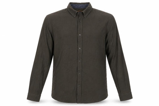 Front view of Zara men’s green cotton button-up, size M, collared button - elbow patches