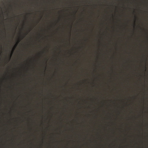Zara Mens Green Cotton Button-Up Size M Collared Button - Elbow Patches