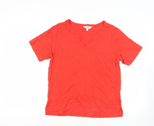 Marks and Spencer Womens Red Linen Basic T-Shirt Size 14 V-Neck