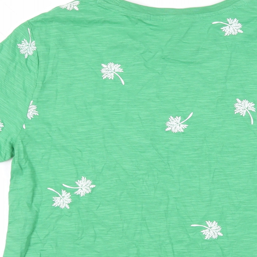 Marks and Spencer Womens Green Geometric Cotton Basic T-Shirt Size 8 Crew Neck - Palm Tree Print