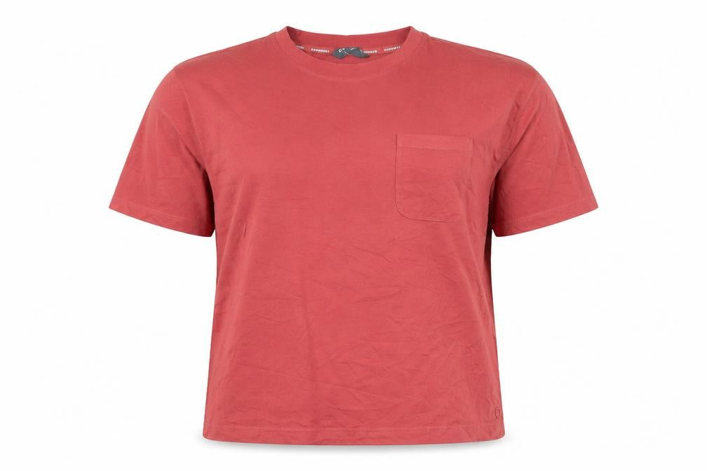 Front view of Goodmove women’s pink cotton basic t-shirt, size UK 16, crew neck
