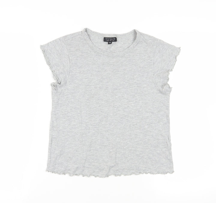 Topshop Womens Grey Cotton Basic T-Shirt Size 10 Crew Neck - Lettuce Edging
