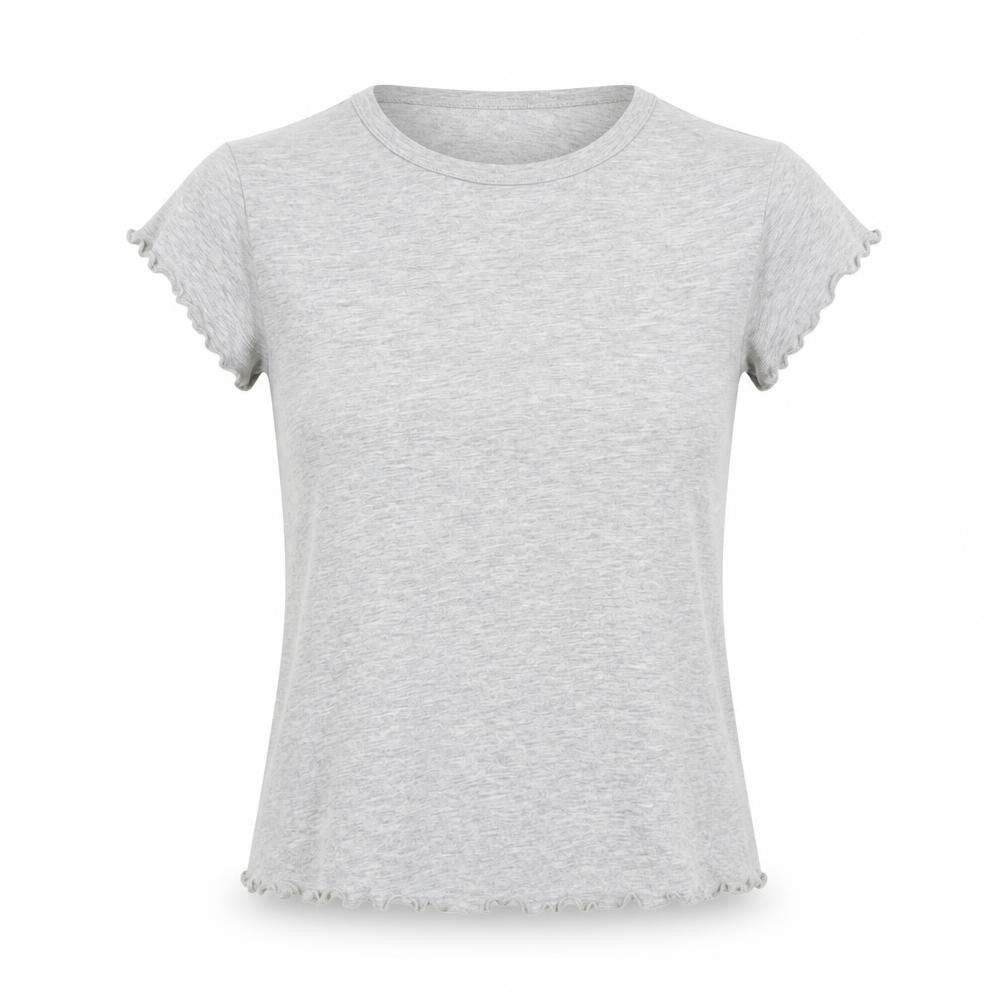 Front view of Topshop women’s grey cotton basic t-shirt, size UK 10, crew neck - lettuce edging