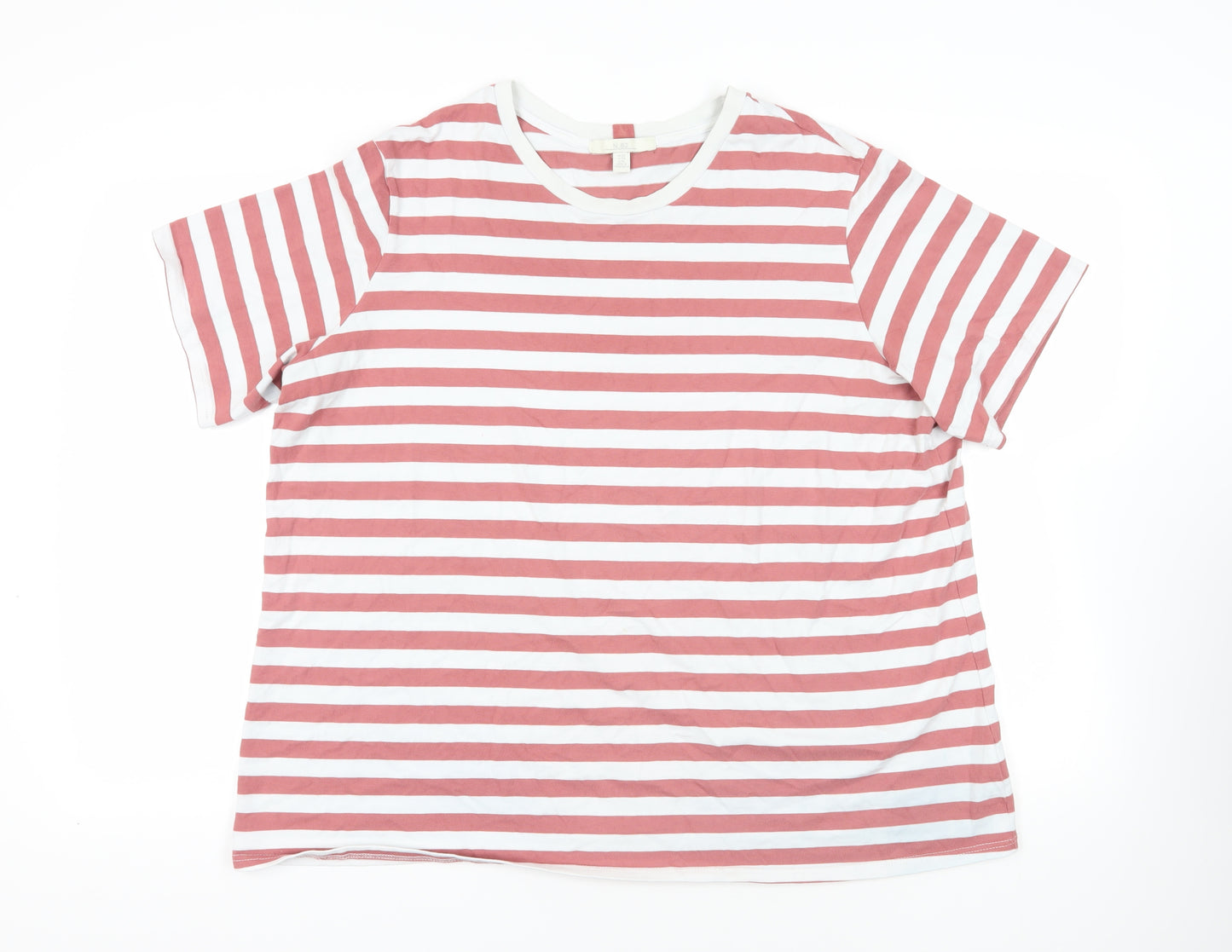 NEXT Womens Pink Striped Cotton Basic T-Shirt Size 20 Crew Neck