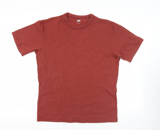 Uniqlo Mens Brown Cotton T-Shirt Size L Crew Neck