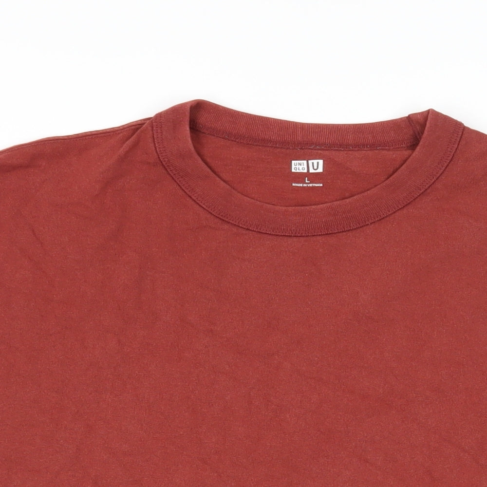 Uniqlo Mens Brown Cotton T-Shirt Size L Crew Neck