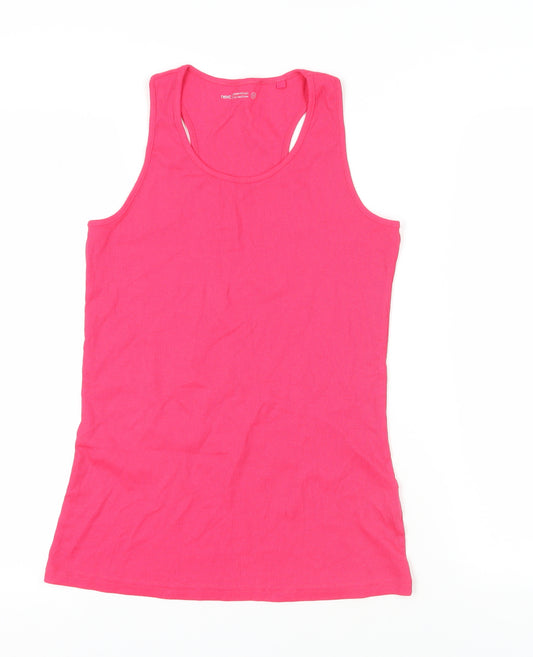 NEXT Womens Pink Cotton Basic Tank Size 12 Round Neck - Ribbed